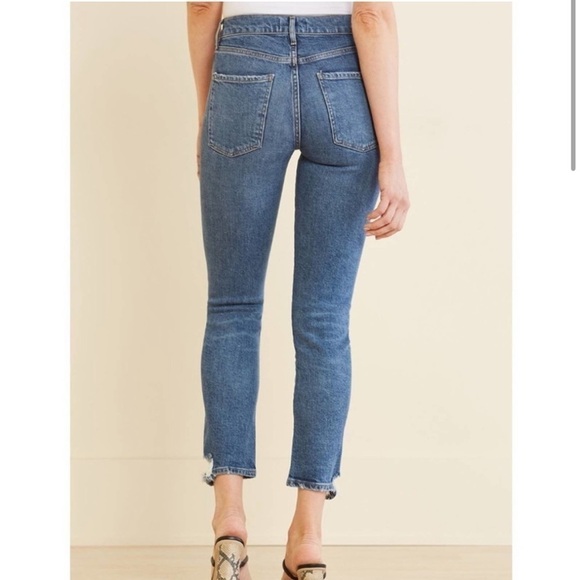 AGOLDE Toni Straight Ankle Jeans High Rise Medium Blue Distressed Jean - Picture 1 of 8